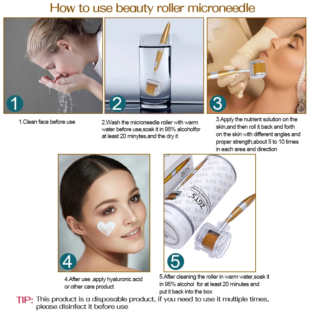 Derma Roller ZGTS 540 Needles Microneedle Roller Face Body for Home Use Microdermabrasion Face Roller Skin Care Roller