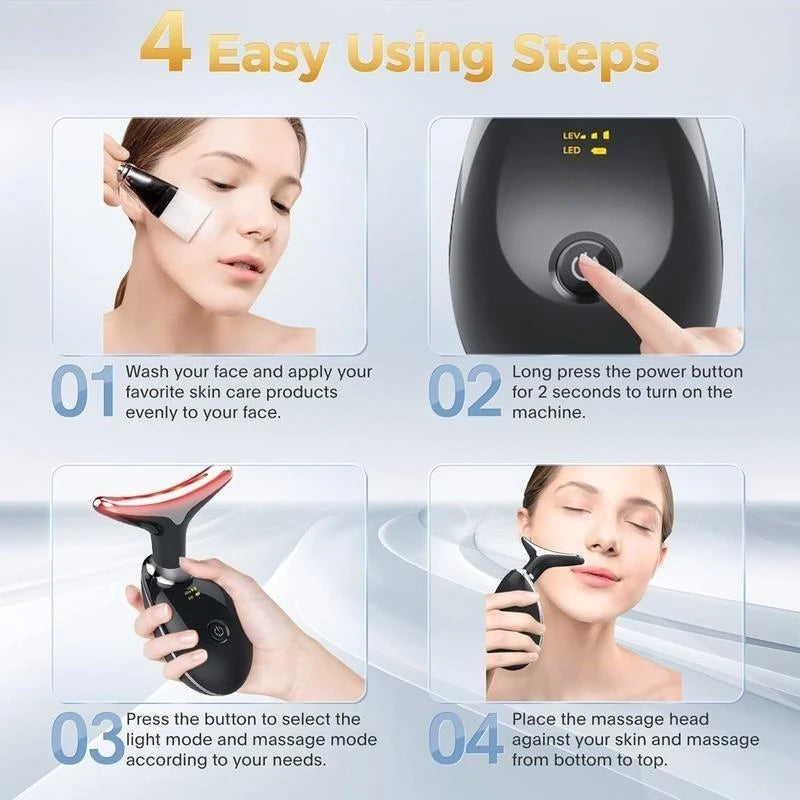 7 Color LED Neck Vibrator Beauty Gift, Face and Neck Massager